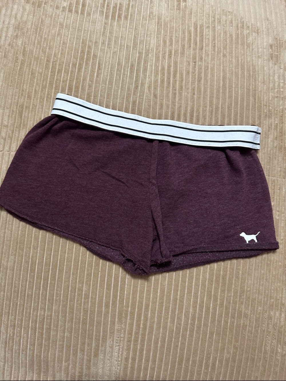 PINK Victoria's Secret Maroon Lounge Shorts with White Striped Waistband Small